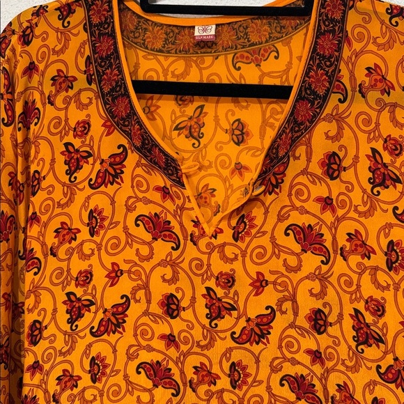 Silk Mark Orange silk ethnic paisley kaftan - Picture 3 of 3